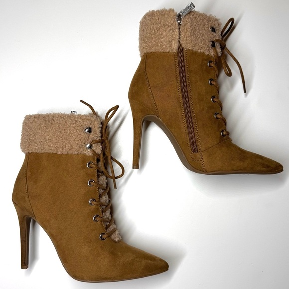 Jessica Simpson Women’s Heeled Faux Fur Tan Suede Pirlie‎ Fuzzy Booties Size- 6M - Picture 7 of 11